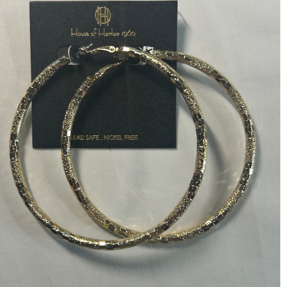 House of Harlow 1960 Hoop Earrings Womens OS Gold Textured Large